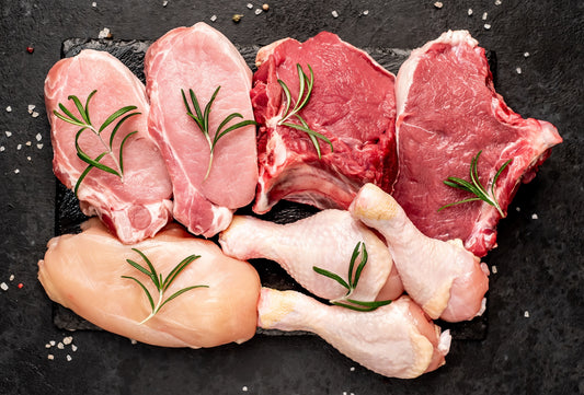 Sample cuts of pasture raised chicken, pork, and beef from our best meat CSA in North Carolina
